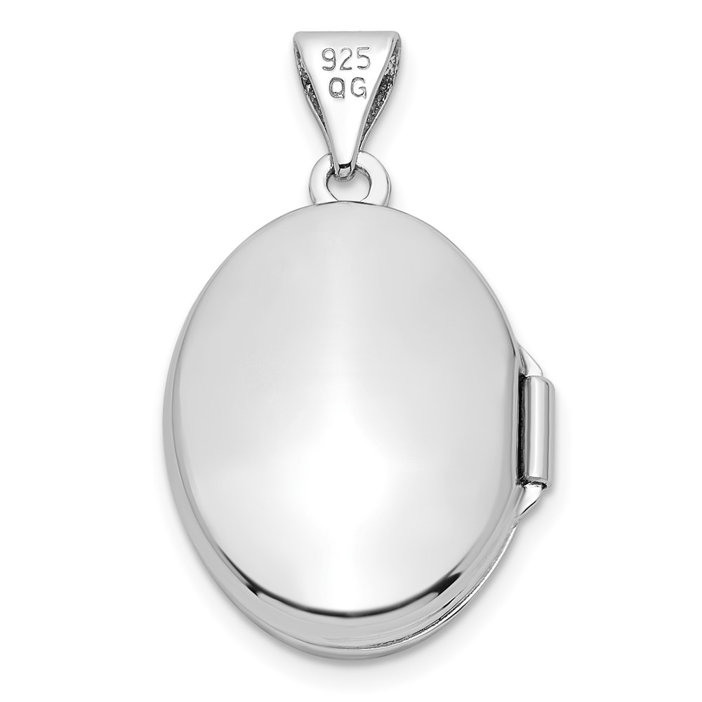 Sterling Silver Rhodium-plated Floral 17mm Oval Locket (QLS1065)