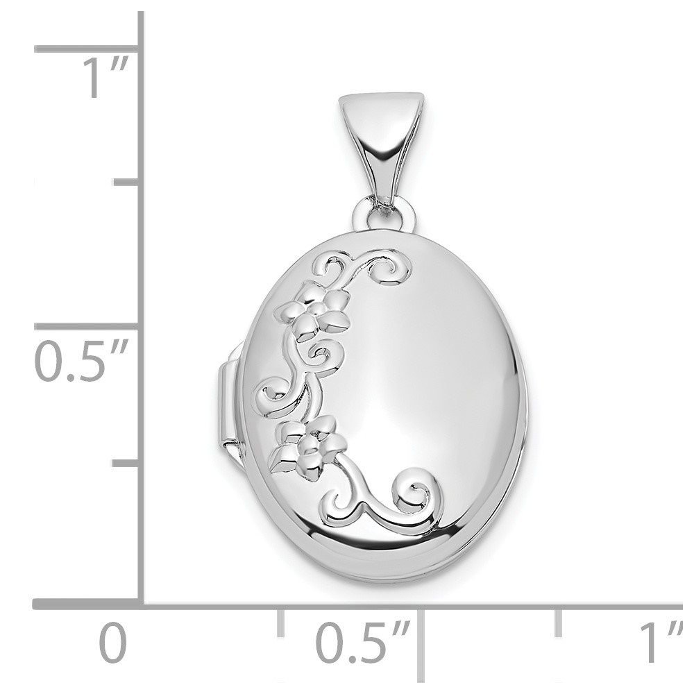 Sterling Silver Rhodium-plated Floral 17mm Oval Locket (QLS1065)