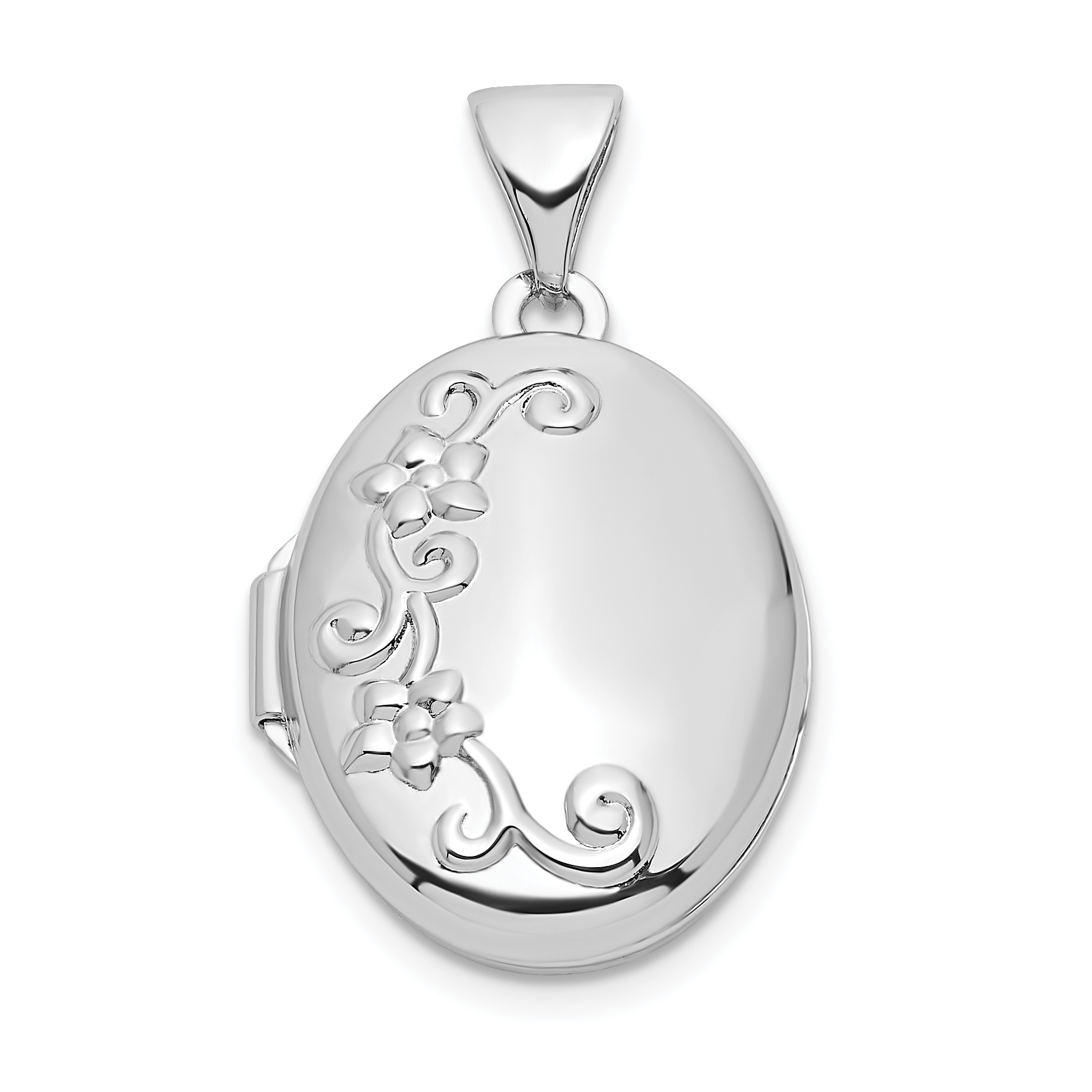 Sterling Silver Rhodium-plated Floral 17mm Oval Locket (QLS1065)