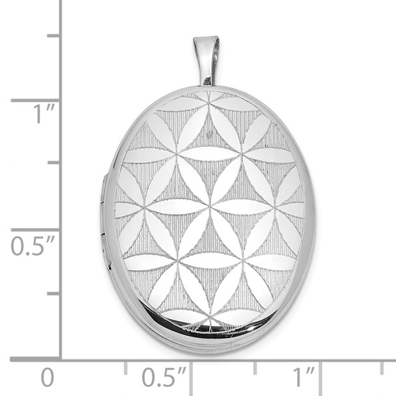 Sterling Silver Rhodium-plated Quilt Design 26x20mm Oval Locket