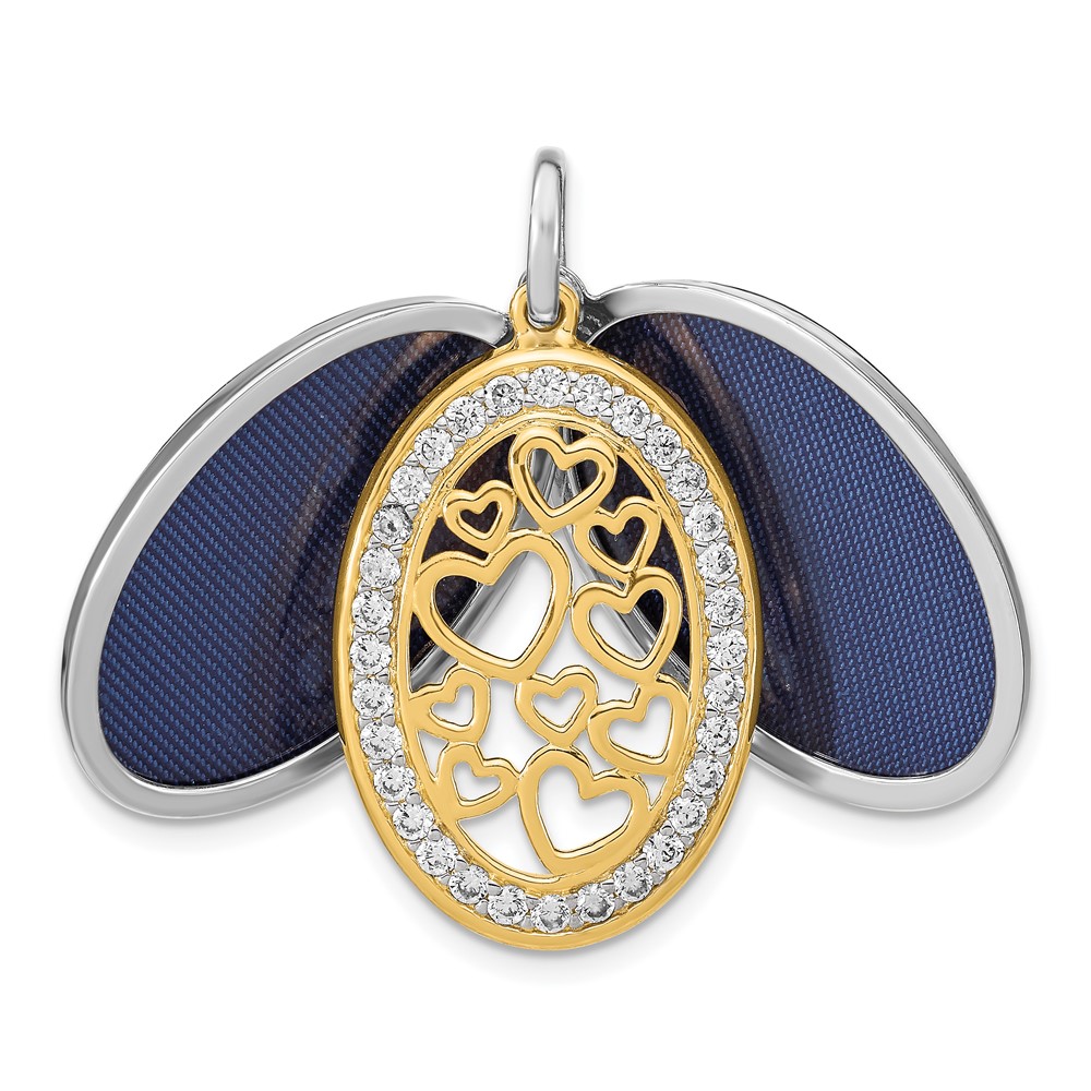 Sterling Silver Yellow & White Rhodium-plated Heart CZ 26mm Swing Locket (QLS1077)