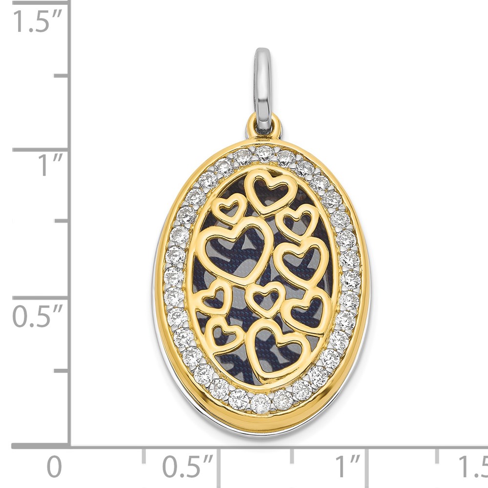 Sterling Silver Yellow & White Rhodium-plated Heart CZ 26mm Swing Locket (QLS1077)