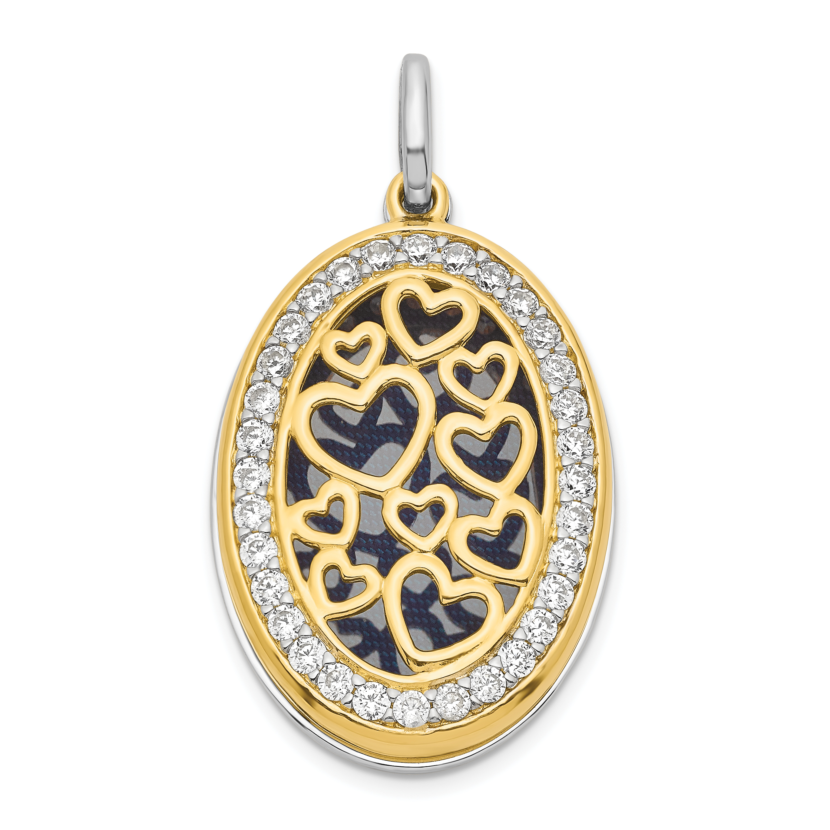 Sterling Silver Yellow & White Rhodium-plated Heart CZ 26mm Swing Locket (QLS1077)