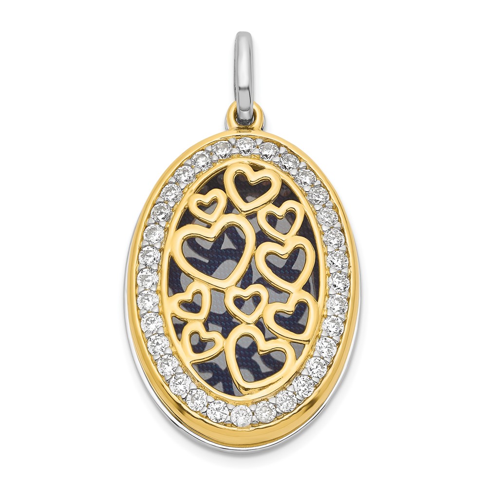 Sterling Silver Yellow & White Rhodium-plated Heart CZ 26mm Swing Locket