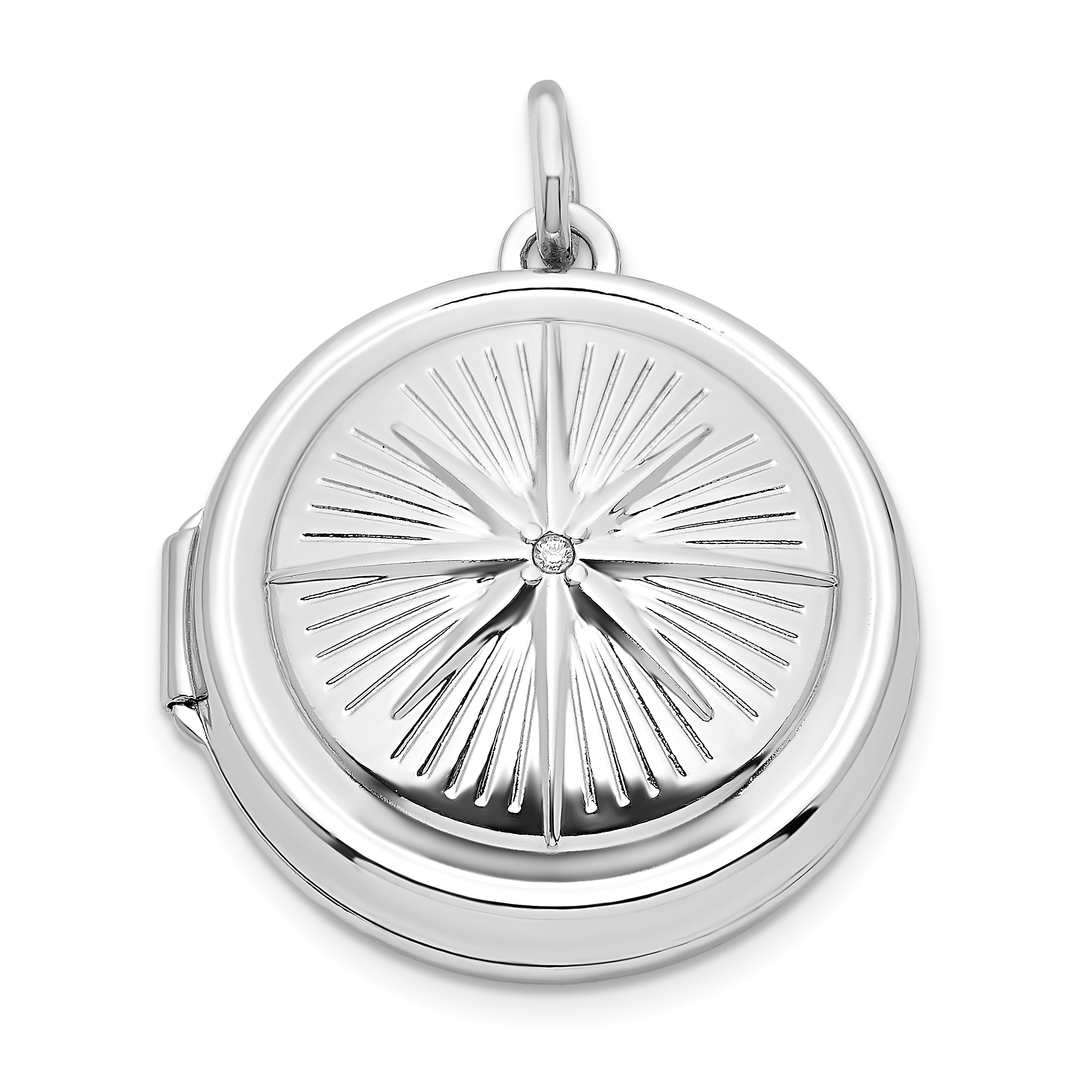 Sterling Silver Rhodium-plated CZ Compass 20mm Round Locket (QLS1078)