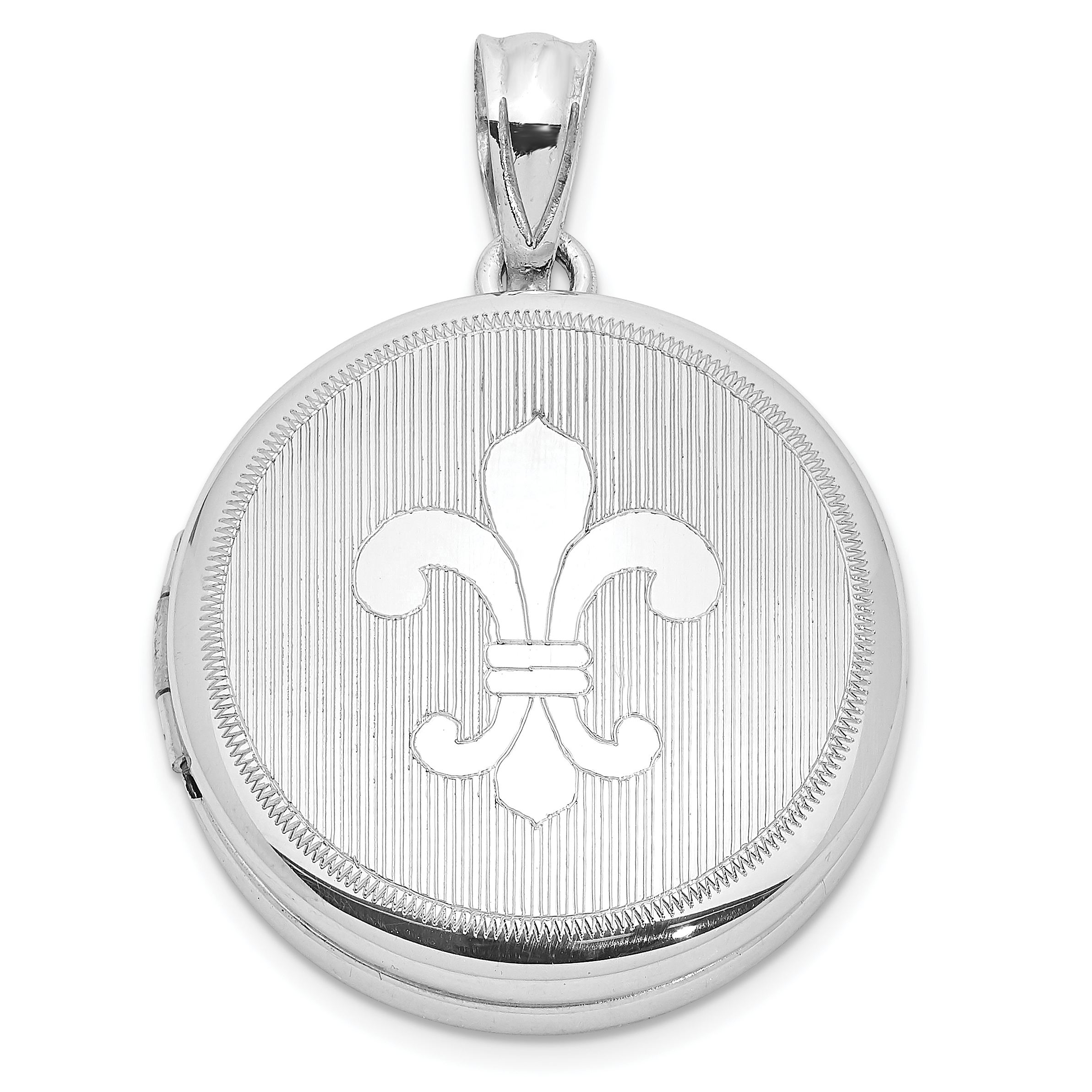 Sterling Silver Rhodium-plated Fleur de Lis 20mm Round Locket (QLS1080)