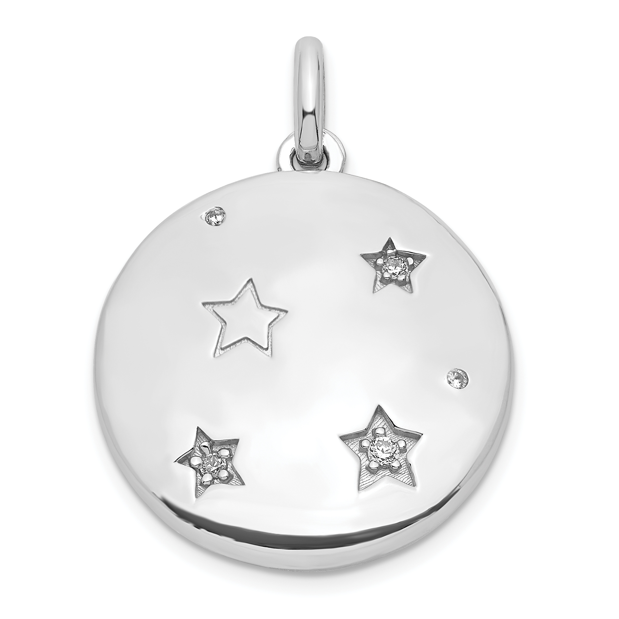 Sterling Silver Rhodium-plated CZ Stars 20mm Swing Locket (QLS1081)