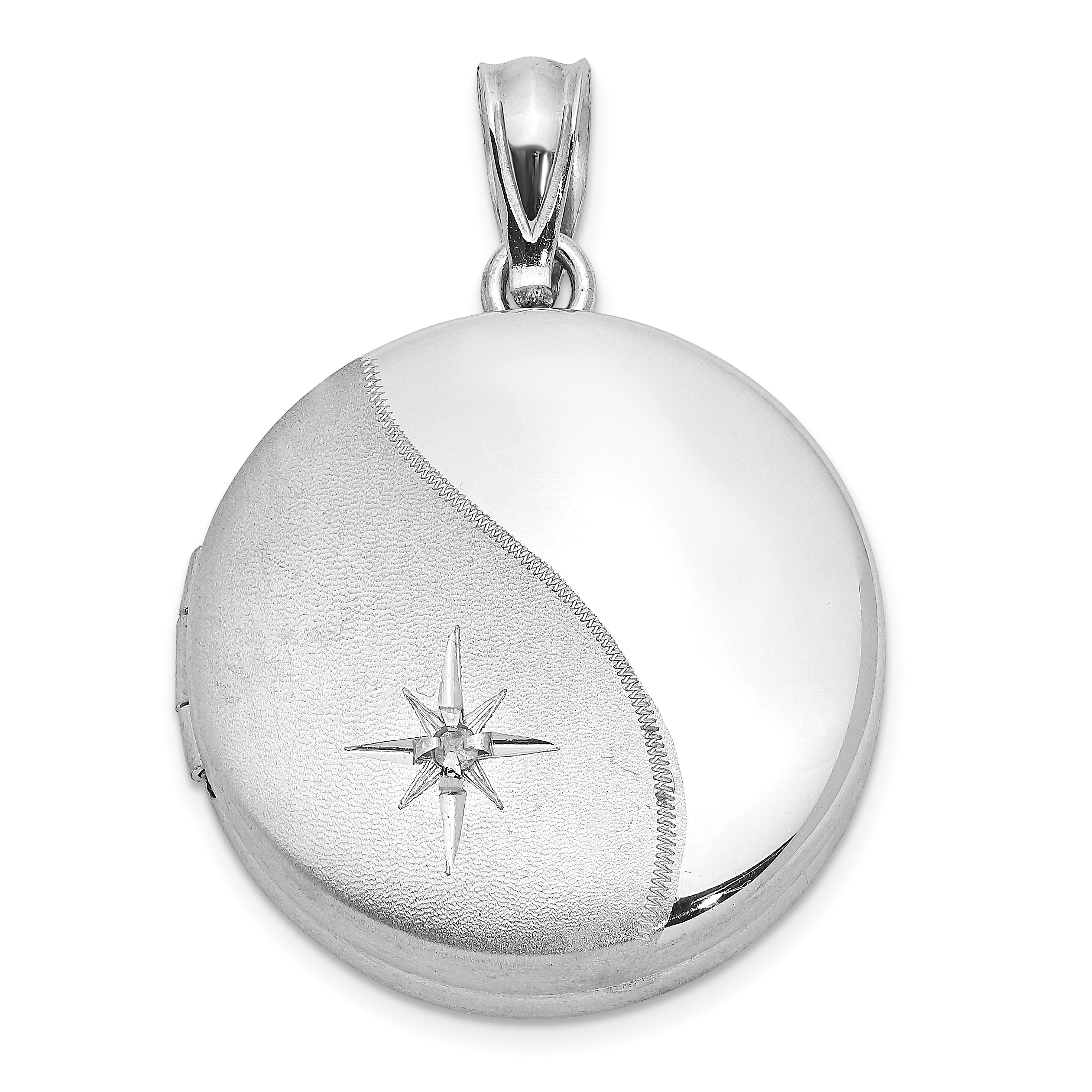 Sterling Silver Rhodium-plated Diamond 20mm Round Locket (QLS1082)