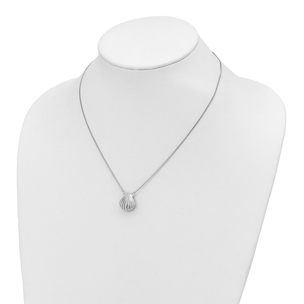 Sterling Silver Rhodium-plated Seashell 15mm Locket Necklace (QLS1088)