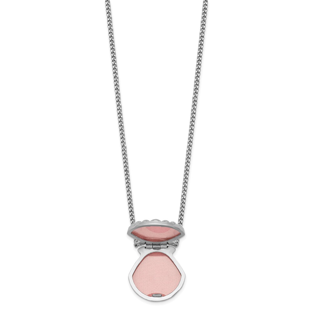 Sterling Silver Rhodium-plated Seashell 15mm Locket Necklace (QLS1088)