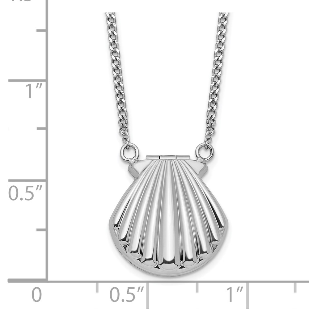Sterling Silver Rhodium-plated Seashell 15mm Locket Necklace (QLS1088)