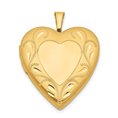 1/20 14K Gold Filled Satin Diamond-cut Fancy Border 19mm Heart Locket