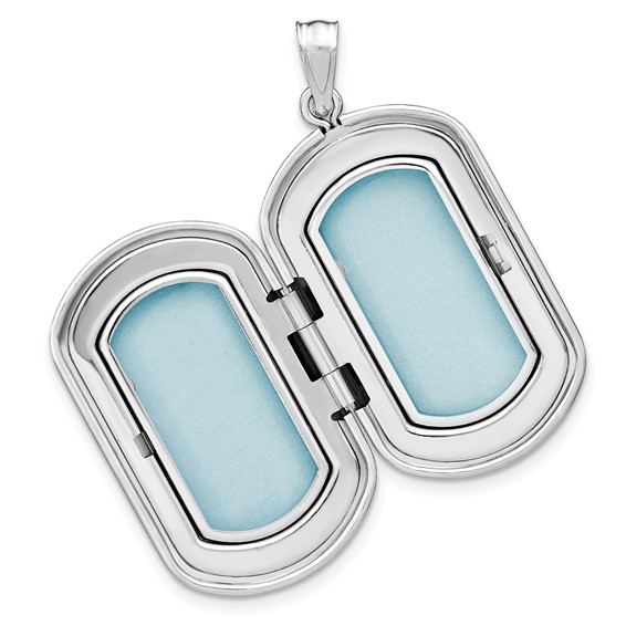 Sterling Silver Rhodium-plated Enamel Flowers 30x19mm Rectangle Locket