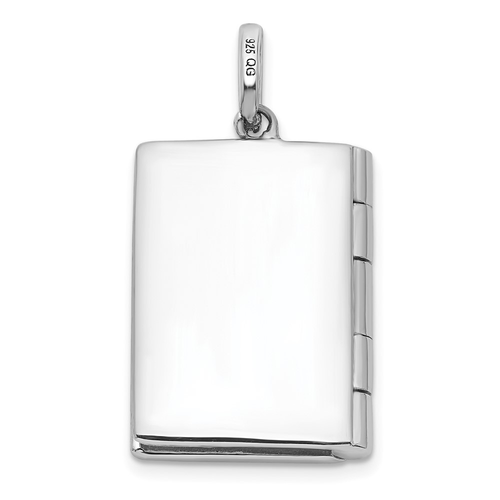 Sterling Silver Rhodium-plated CZ 19mm Book Locket (QLS1093)