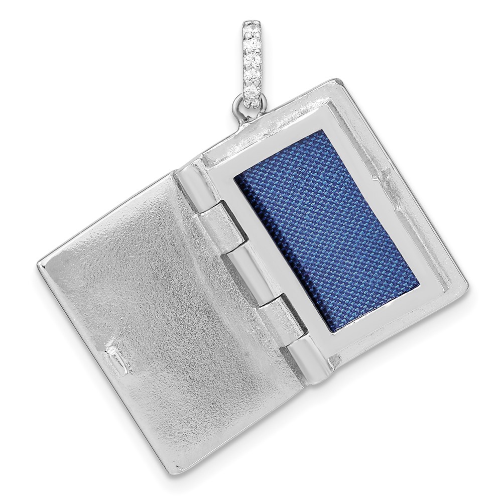 Sterling Silver Rhodium-plated CZ 19mm Book Locket (QLS1093)
