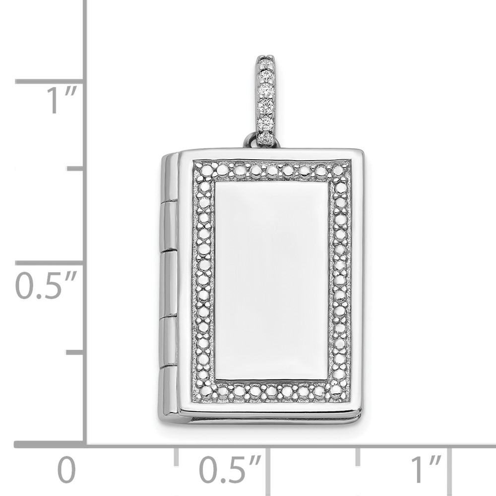 Sterling Silver Rhodium-plated CZ 19mm Book Locket (QLS1093)