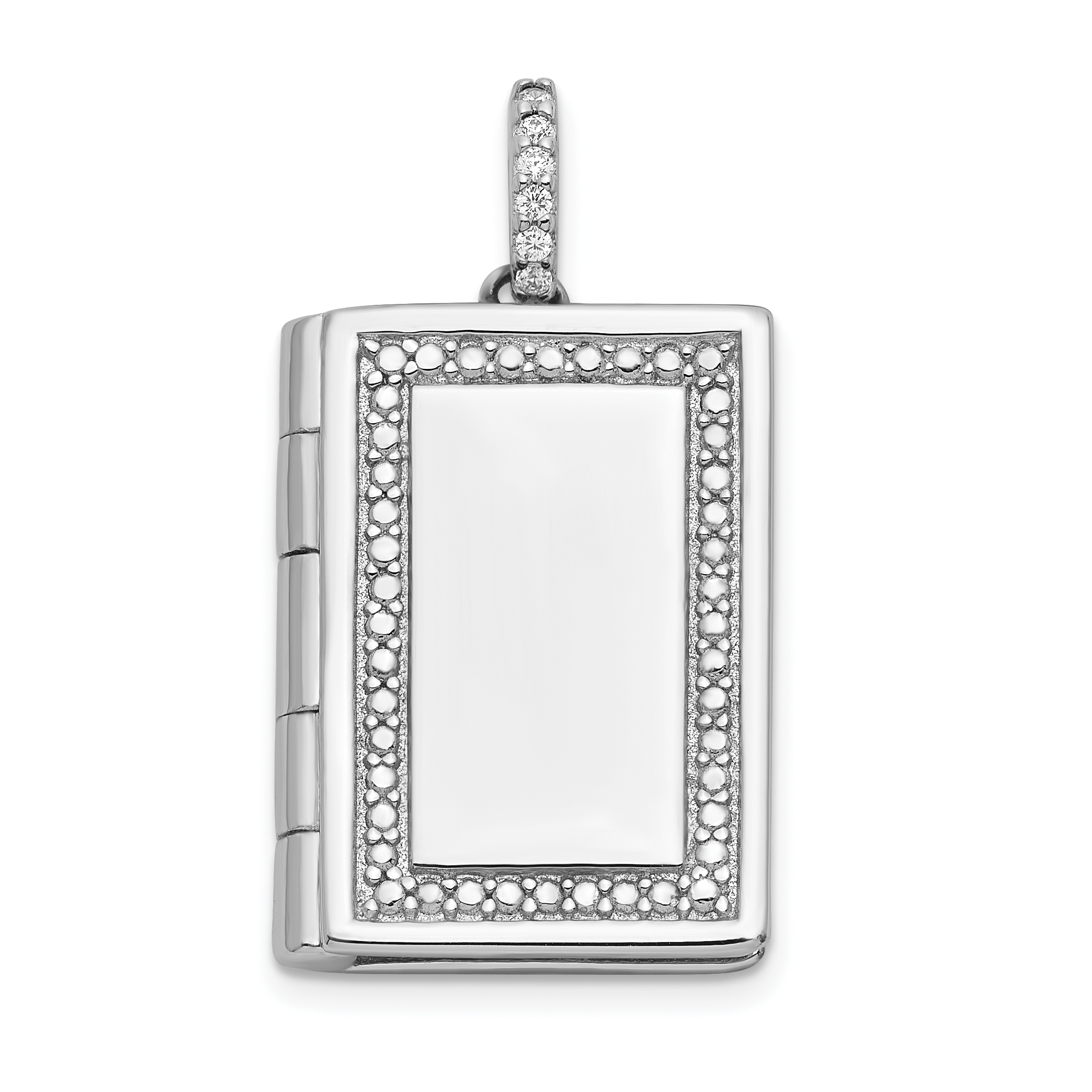 Sterling Silver Rhodium-plated CZ 19mm Book Locket (QLS1093)