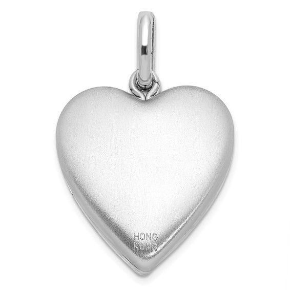Sterling Silver Rhodium-plated 20mm Footprints Heart Swing Locket