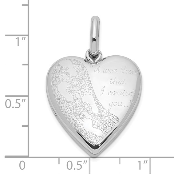 Sterling Silver Rhodium-plated 20mm Footprints Heart Swing Locket