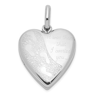 Sterling Silver Rhodium-plated 20mm Footprints Heart Swing Locket