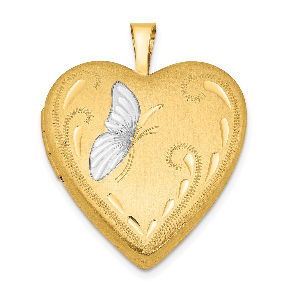 1/20 Gold Filled & White Rhodium Satin Butterfly 19mm Heart Locket (QLS110)