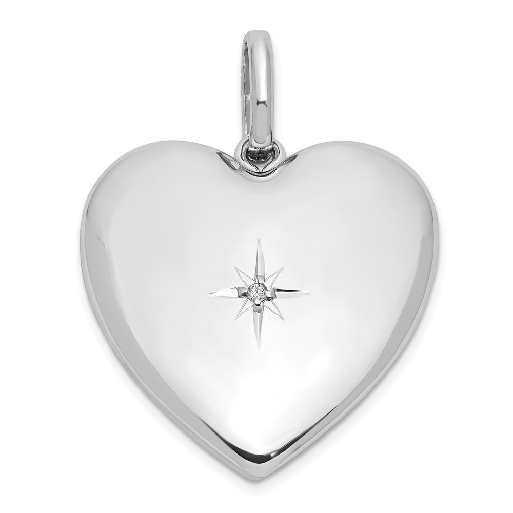 Sterling Silver Rhodium-plated 24mm .01 Diamond Heart Swing Locket