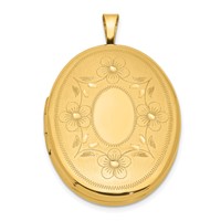 1/20 14K Gold Filled Satin Diamond-cut Floral 26mm Oval Locket view 1