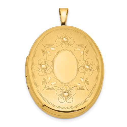1/20 14K Gold Filled Satin Diamond-cut Floral 26mm Oval Locket