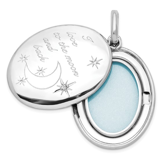 Sterling Silver Rhod-pltd 26mm Diamond I LOVE MOON Oval Swing Locket