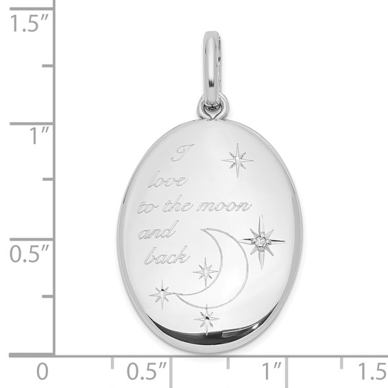 Sterling Silver Rhod-pltd 26mm Diamond I LOVE MOON Oval Swing Locket