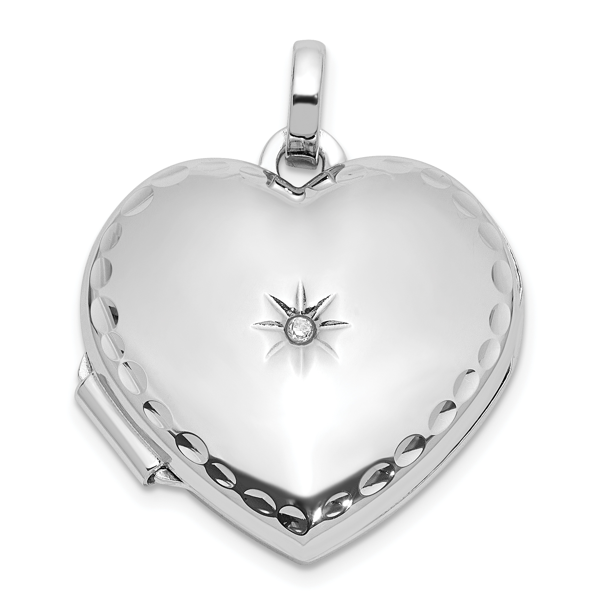 SS Rhod-pltd Polished and Textured Border Dia 18mm Heart Locket (QLS1116)