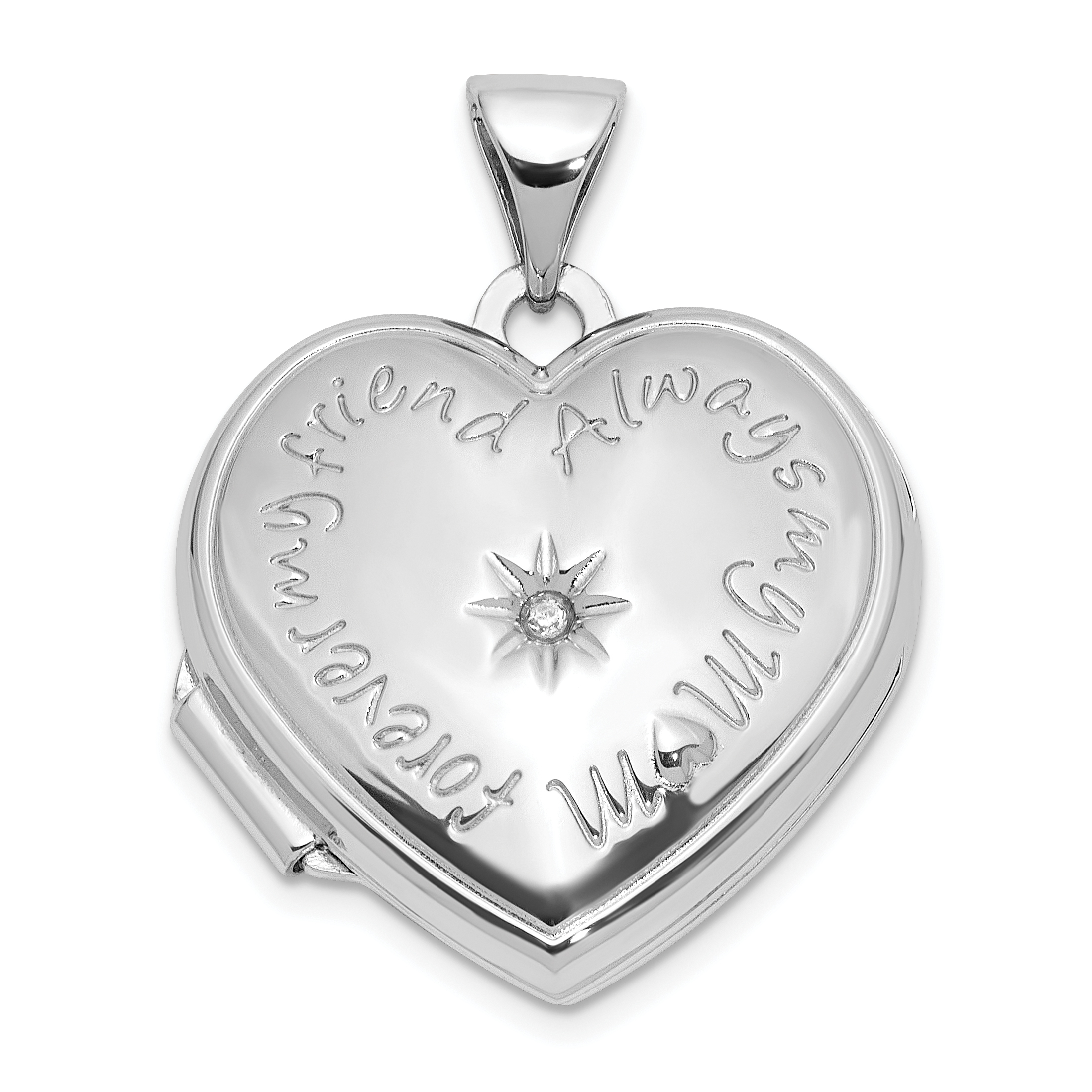 SS Rhod-plated Polished Diamond 18mm Always My Mom Heart Locket (QLS1118)