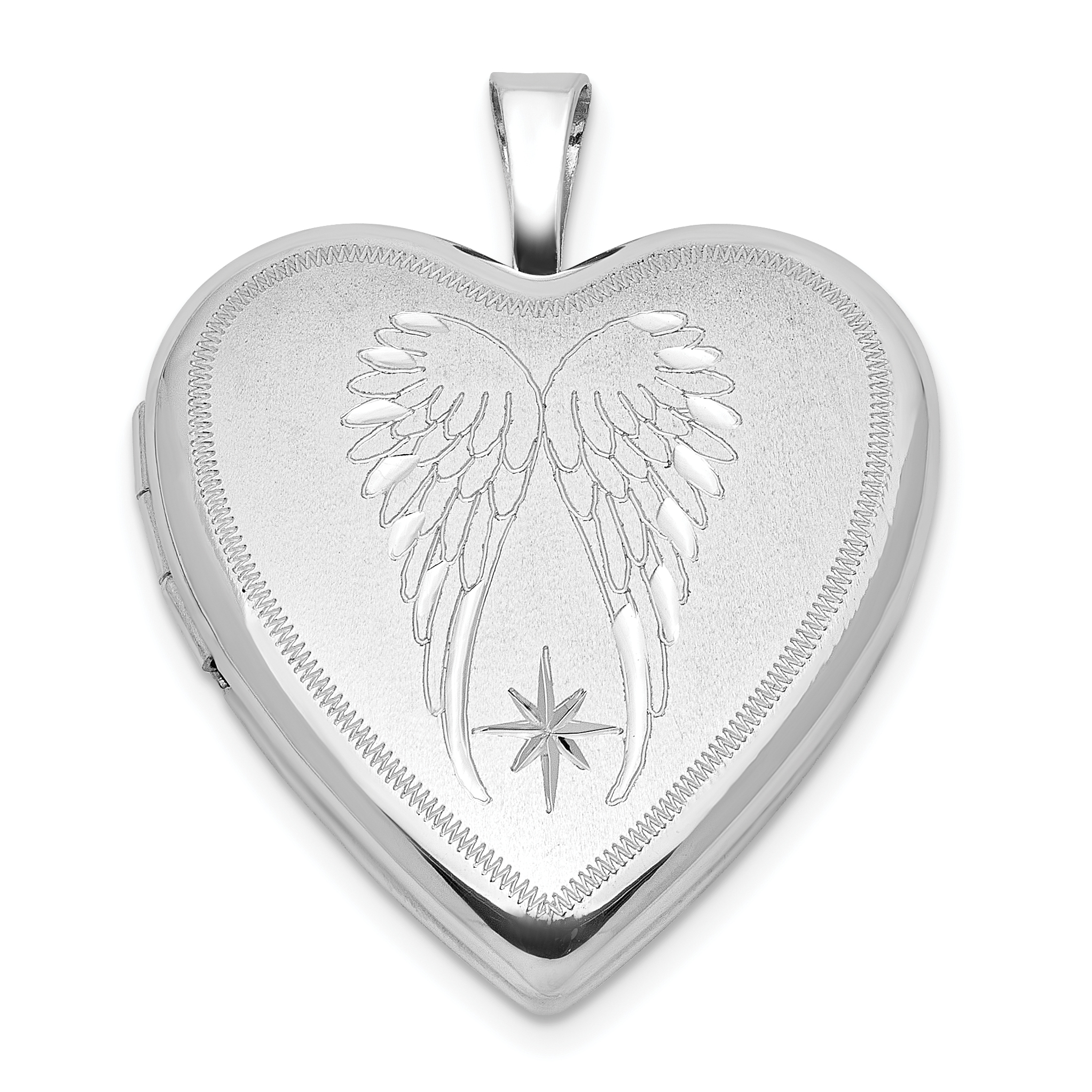 Sterling Silver RH-plated Satin/Polished Angel Wings 20mm Heart Locket (QLS1128)