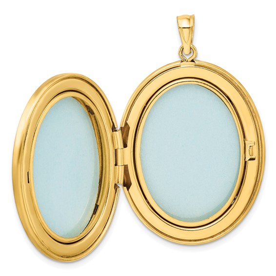 1/20 14K Gold Filled 34mm Polished/Satin Leaf Border 2-Frame Oval Locket