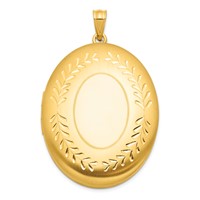 1/20 14K Gold Filled Polished and Satin Leaf Border 2-Frame 34mm Oval Locket view 1