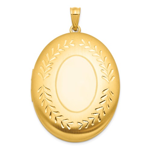 1/20 14K Gold Filled Polished and Satin Leaf Border 2-Frame 34mm Oval Locket
