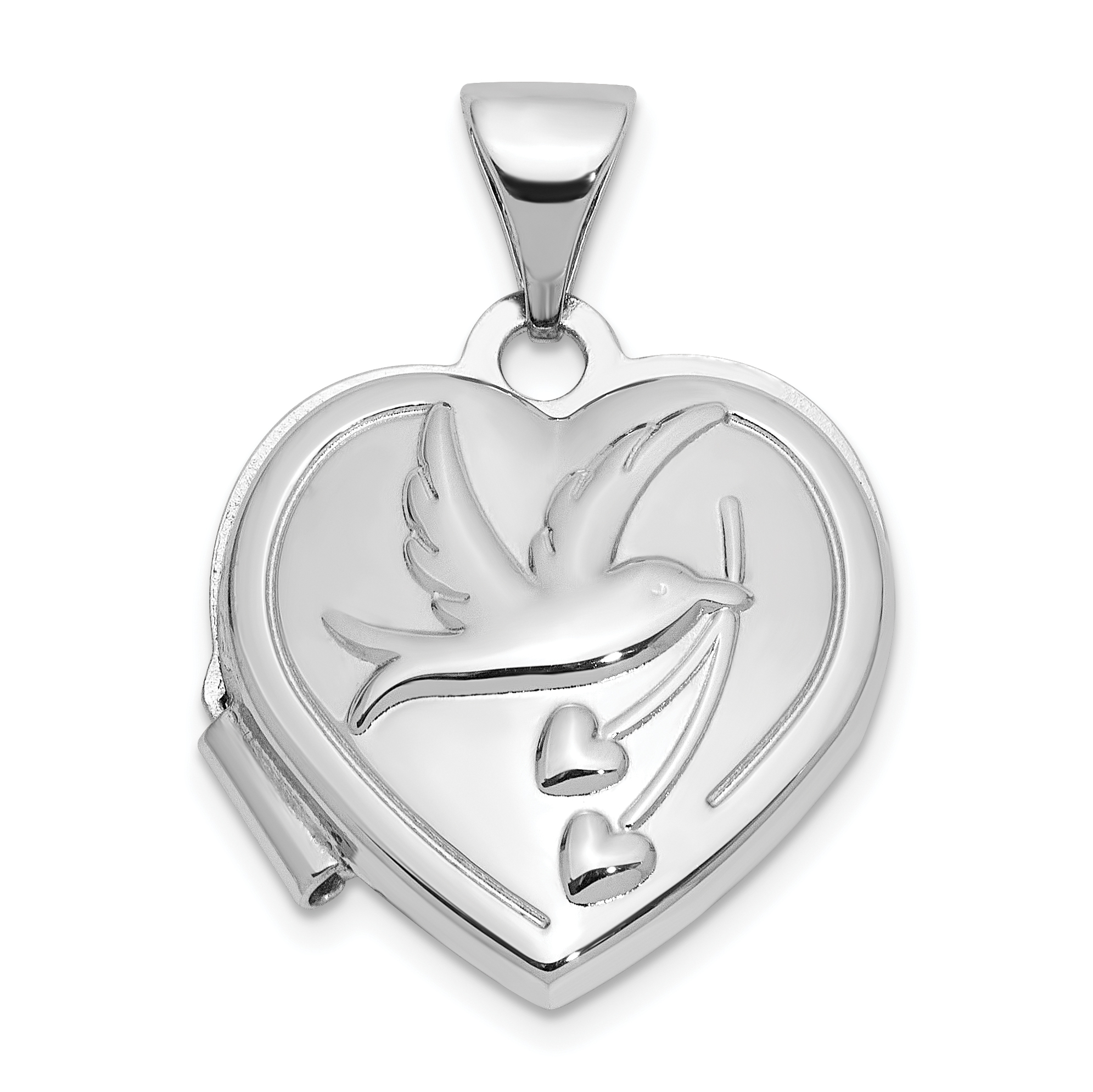 SS Rhodium-plated 15mm Dove Together forever Reversible Heart Locket (QLS1130)