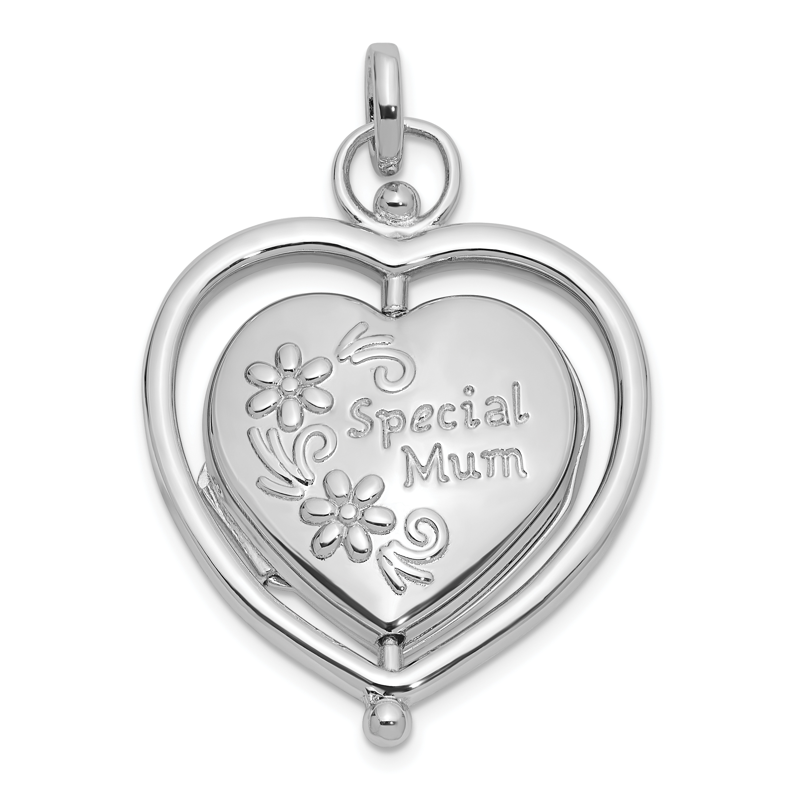SS Rhodium-plated Floral Special Mom Reversible/Moveable Heart Locket (QLS1131)