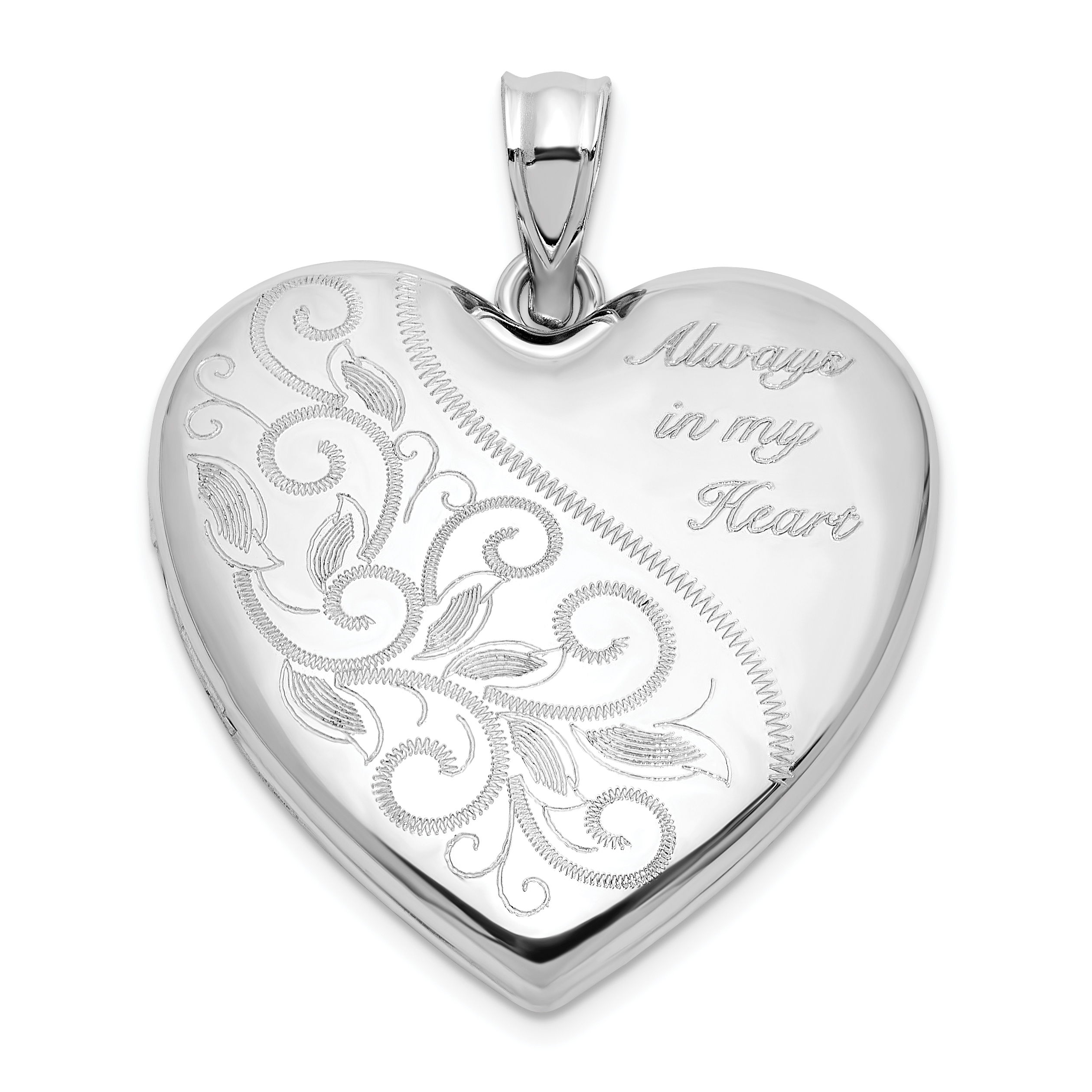 Sterling Silver Rh-plated Filigree Always In My Heart 24mm Heart Locket (QLS1134)