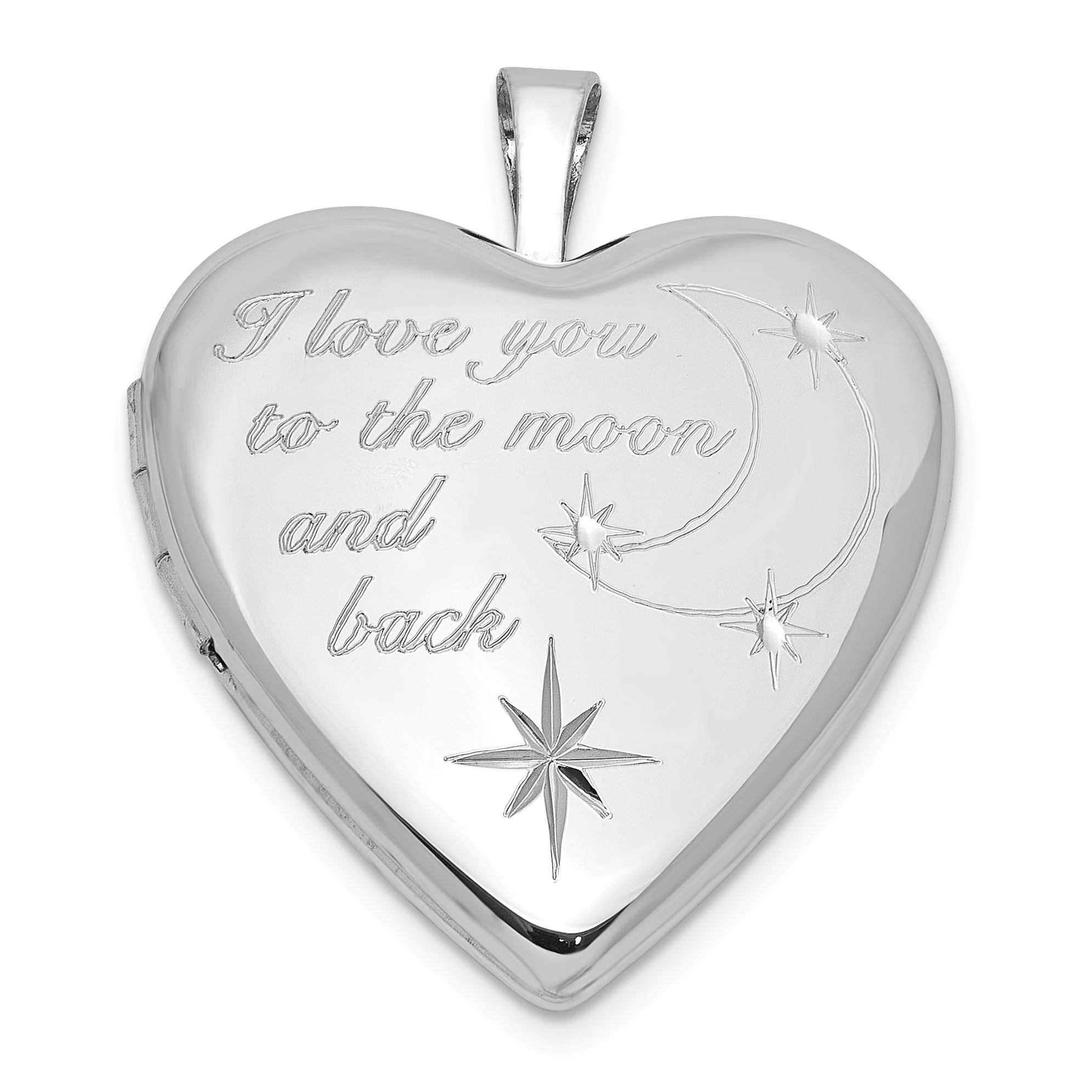 Sterling Silver RH-pl I LOVE YOU TO THE MOON AND.. 20mm Heart Locket (QLS1135)