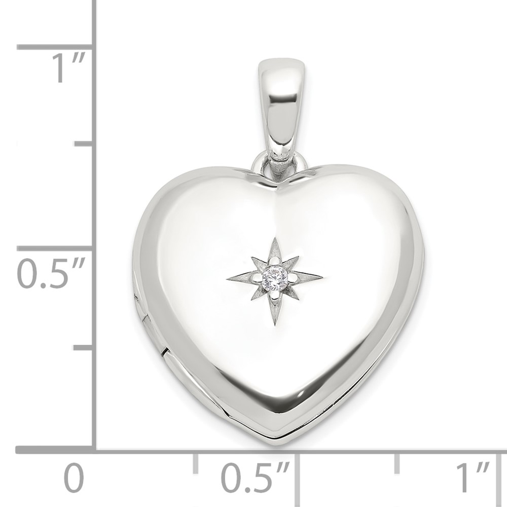 Sterling Silver E-coated CZ 19mm Heart Locket (QLS1136)