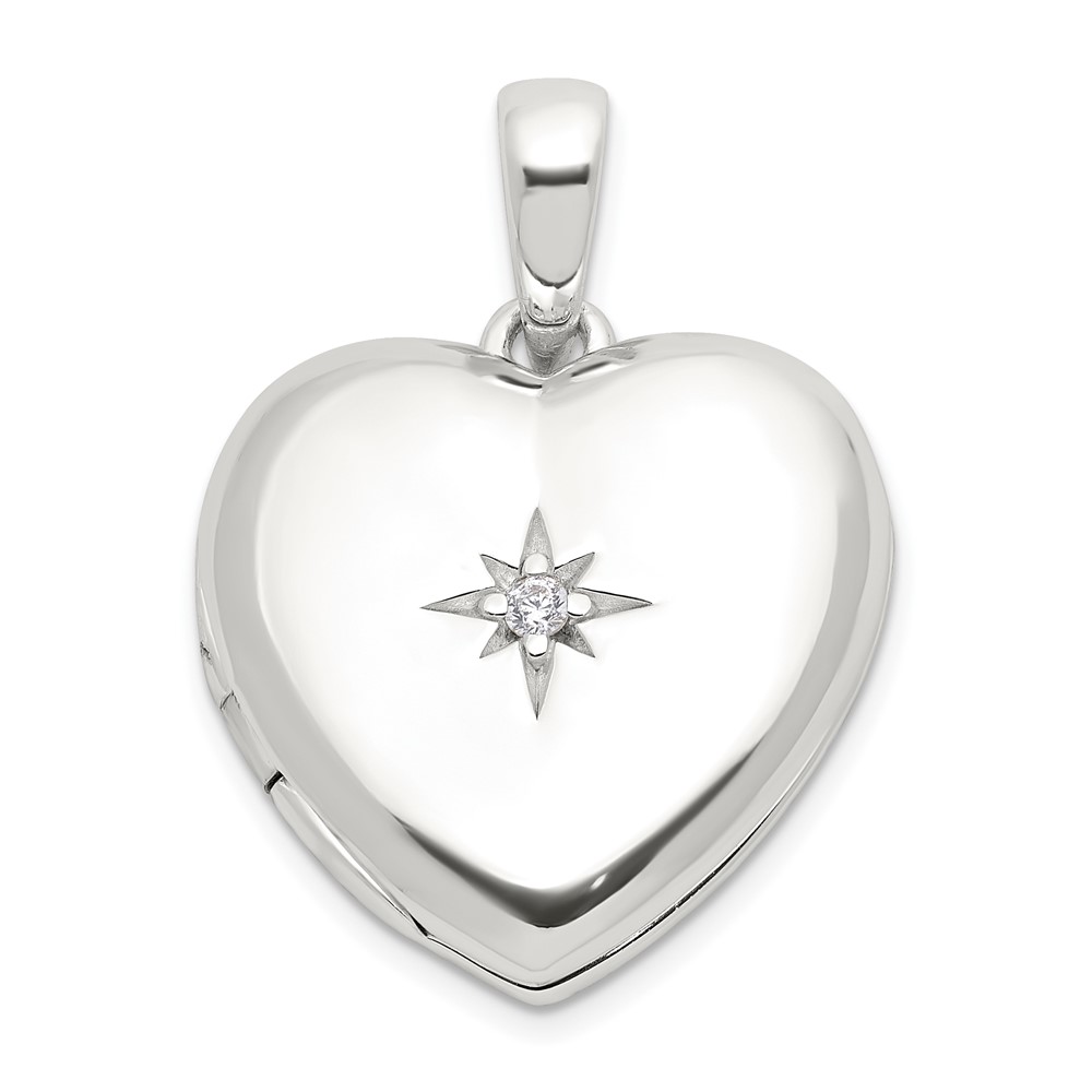 Sterling Silver E-coated CZ 19mm Heart Locket (QLS1136)