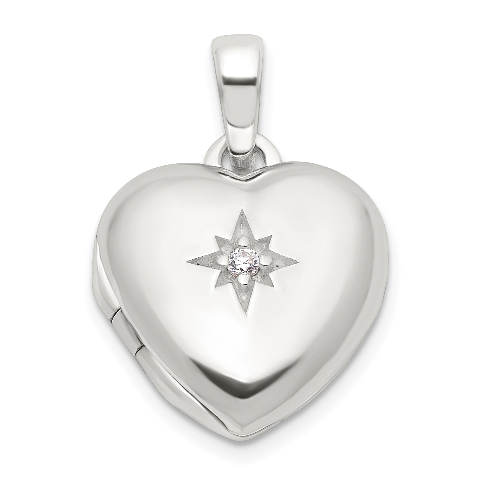 Sterling Silver E-coated CZ 13mm Heart Locket (QLS1137)