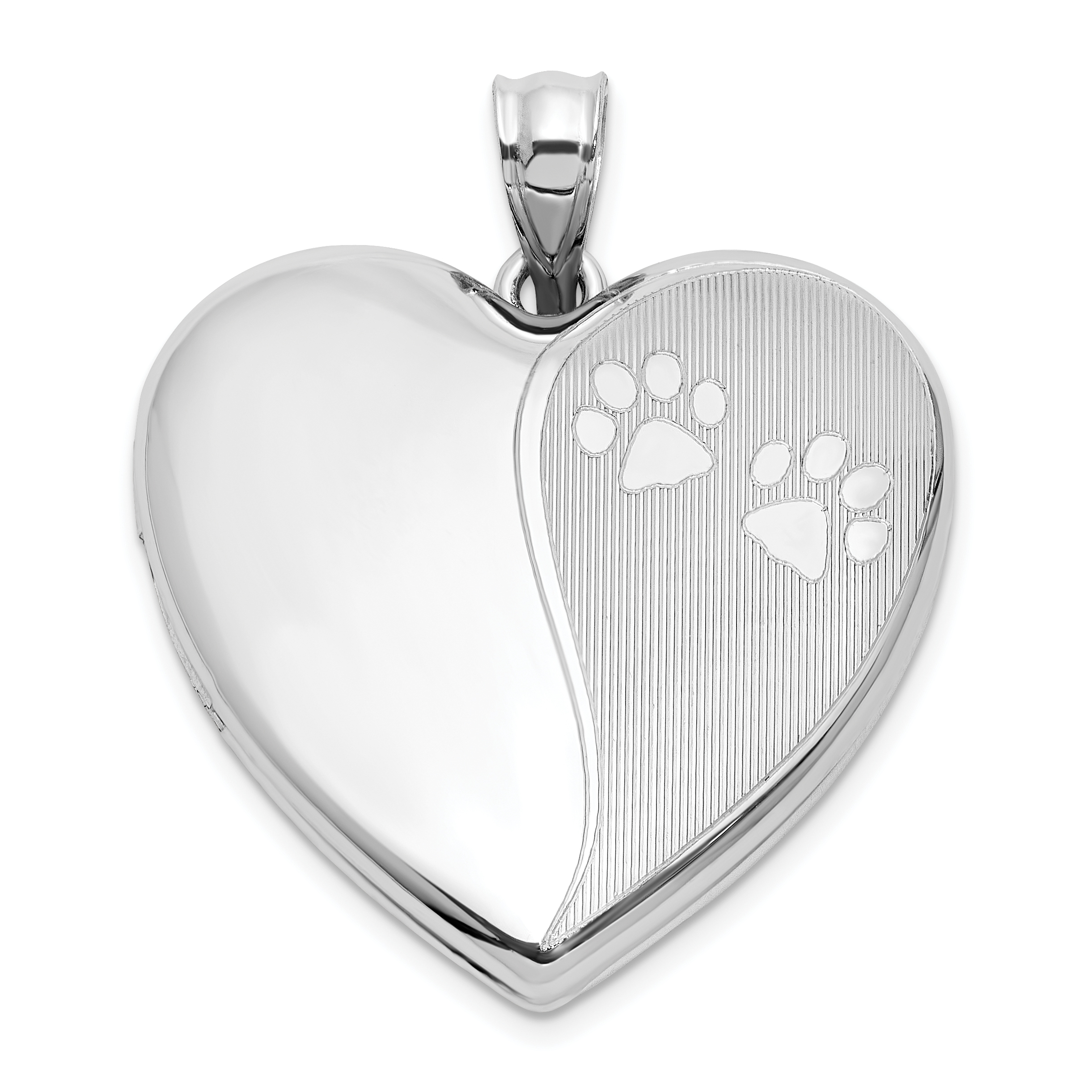 Sterling Silver Rhodium-plated Polished Paw Print 24mm Heart Locket (QLS1140)