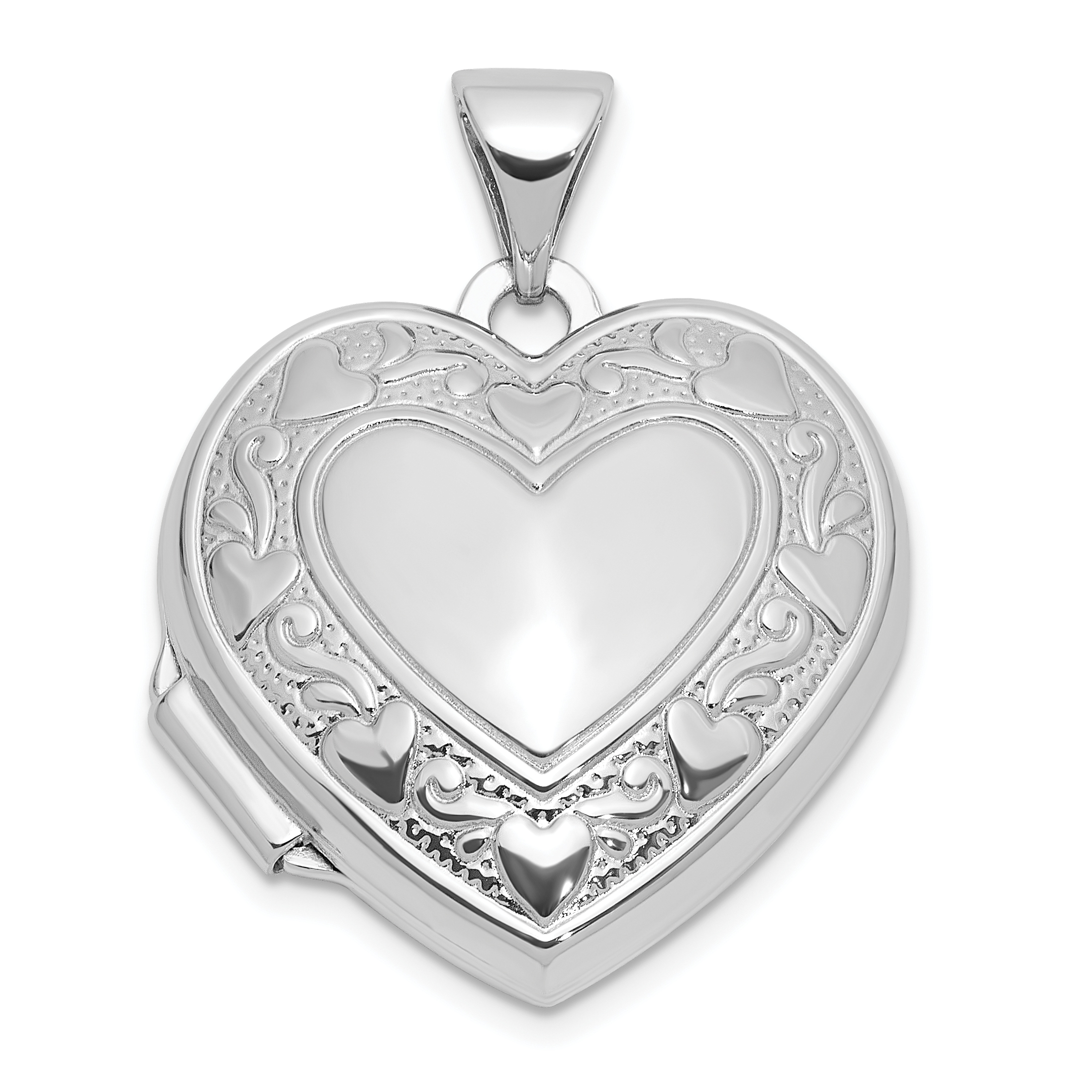 SS Rhod-plated Heart Border 18mm Love you Reversible Heart Locket (QLS1142)