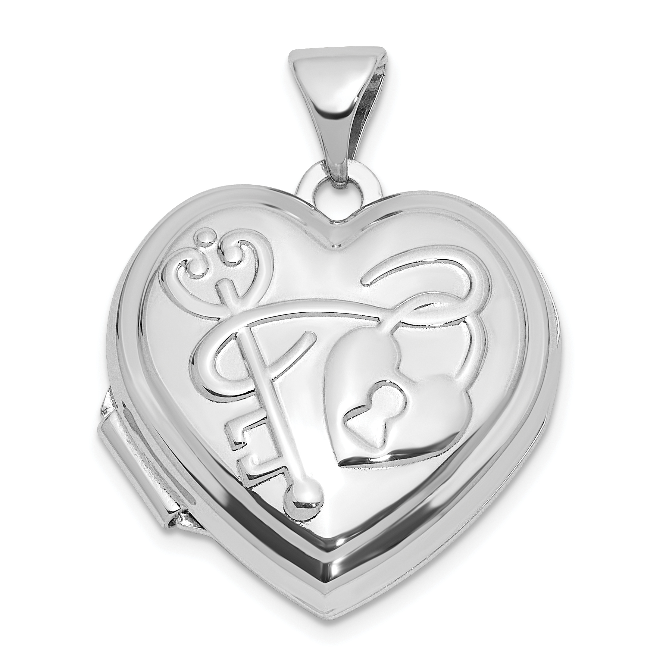 SS Rhod-plated Polished 18mm Key to my Heart Reversible Heart Locket (QLS1149)