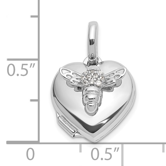 Sterling Silver Rhodium-plated Polished 12mm CZ Bee Heart Locket