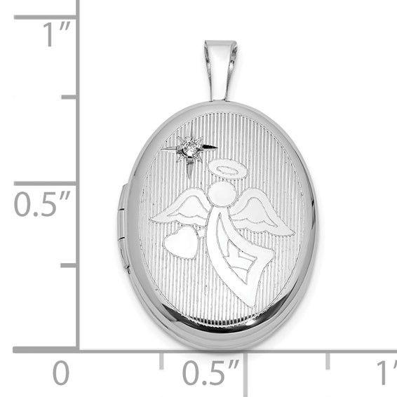 Sterling Silver Rhodium-plated Diamond 19mm Angel Oval Locket