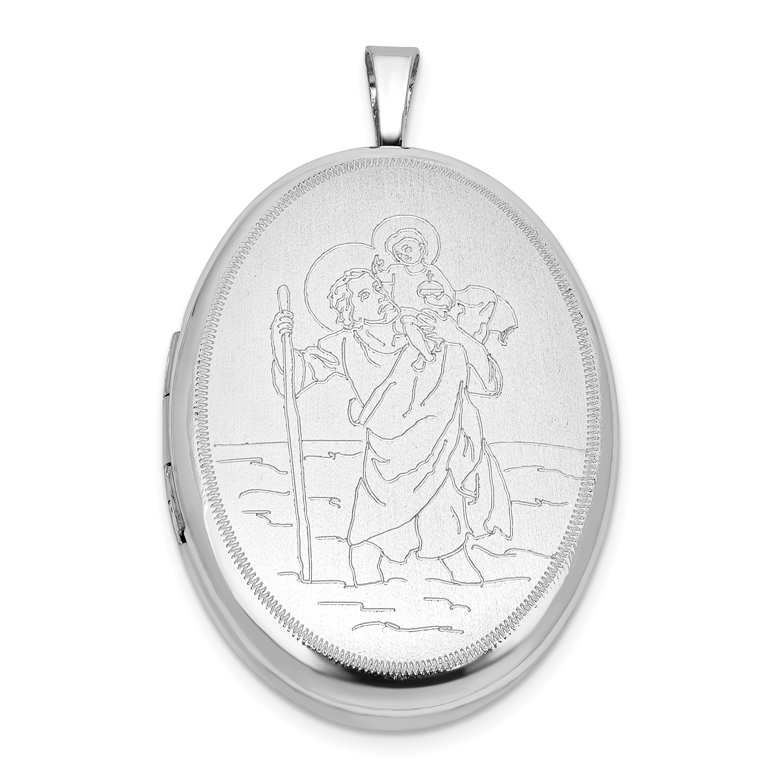 Sterling Silver RH-plated Satin/Polished St. Christopher 26mm Oval Locket (QLS1161)