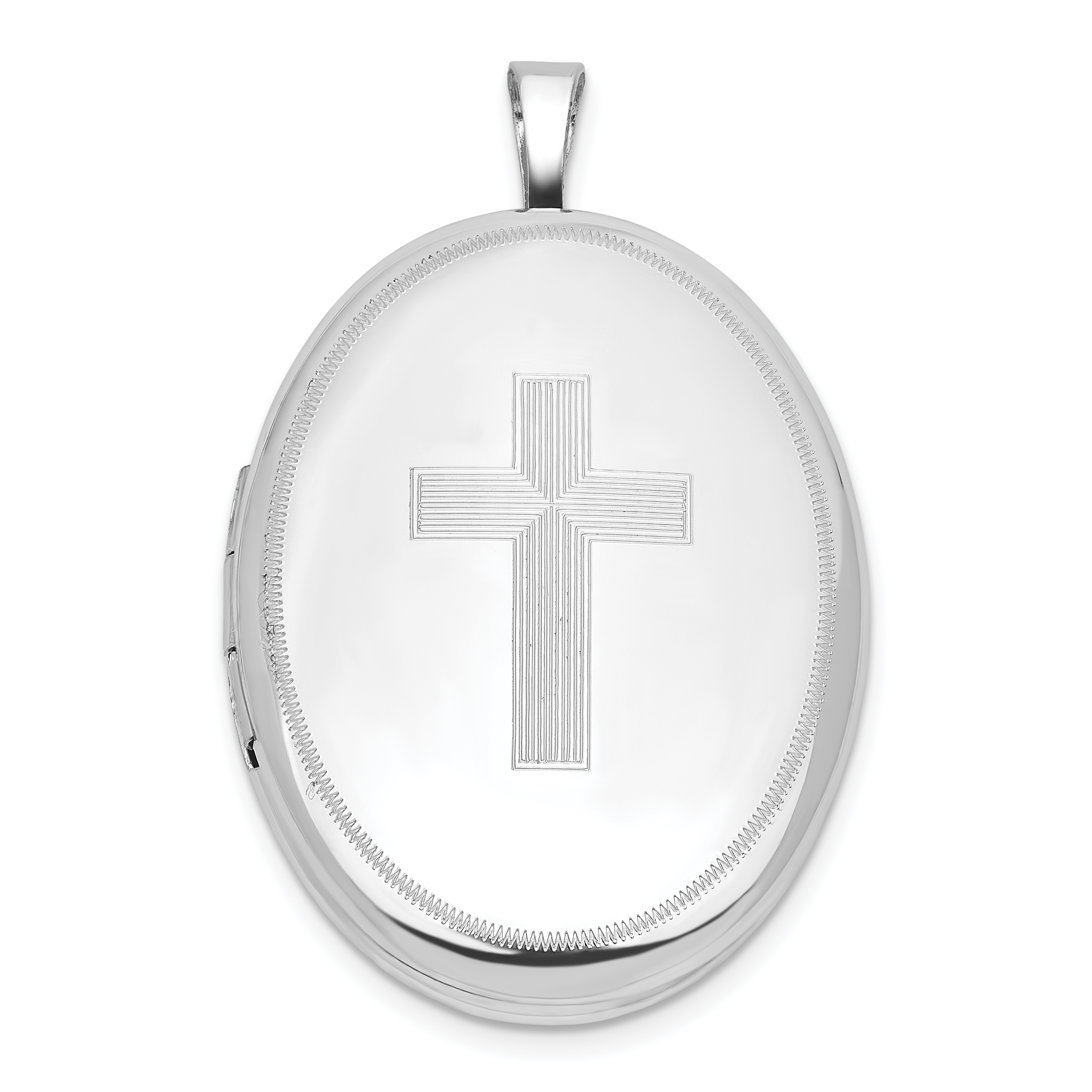 Sterling Silver Rhodium-plated Cross 26mm Oval Locket (QLS1162)